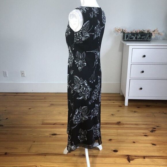 Vintage 90s Black Chiffon Floral Print Sheath Slip Dress 4 Petite Sleeveless - Picture 11 of 12